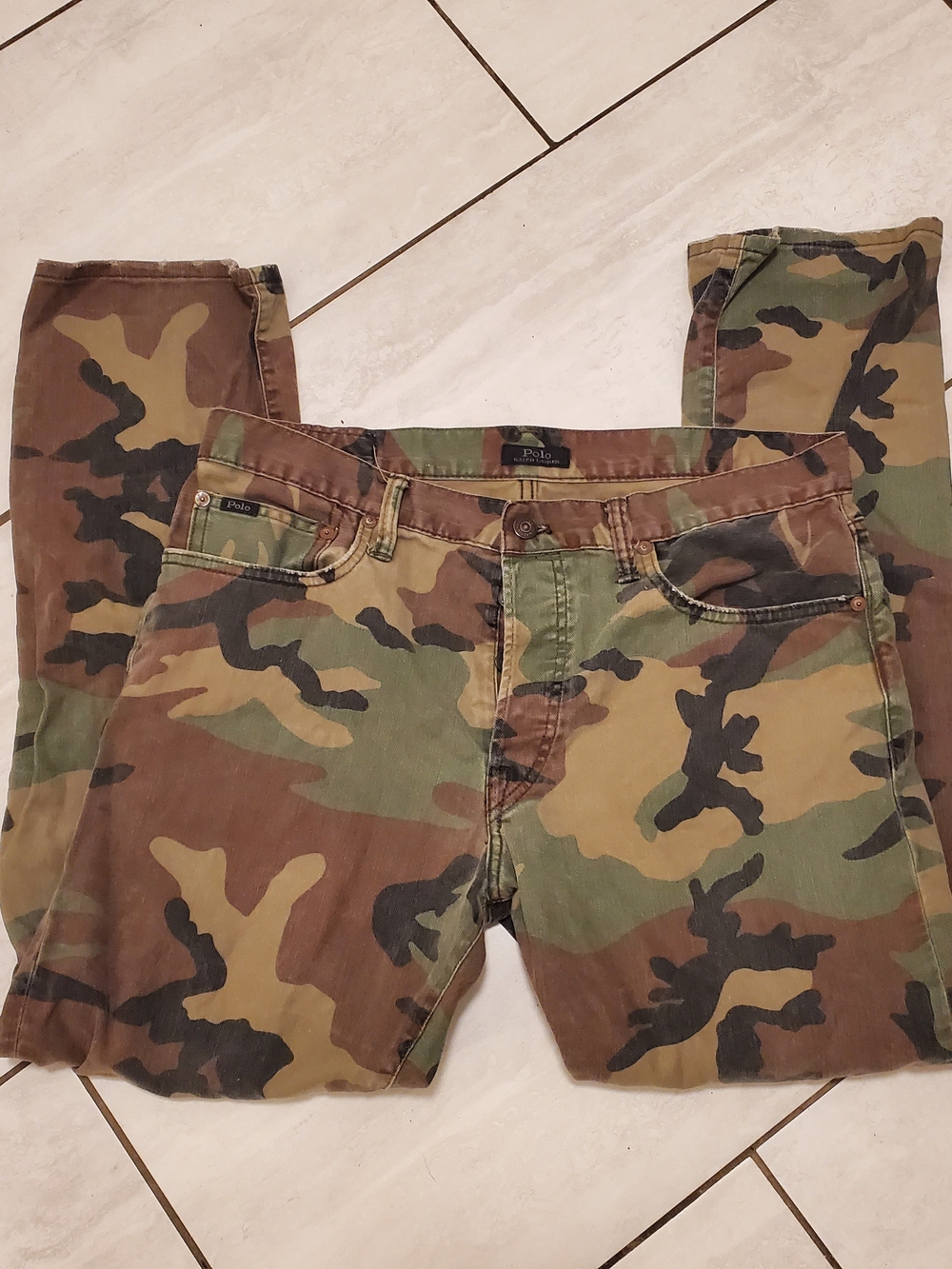 Polo by Ralph Lauren Men's Camo Pants- Varick Straight Slim 34 x 30 Brown/Green